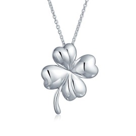 Bling Jewelry Good Luck Fortune Irish Shamrock Shape Lucky Charm Four Leaf Clover Pendant Necklace For Women Teen Polished .925 Sterling Silver