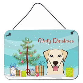Caroline's Treasures BB1624DS812 Christmas Tree and Golden Retriever Wall or Door Hanging Prints Aluminum Metal Sign Kitchen Wall Bar Bathroom Plaque Home Decor, 8x12, Multicolor