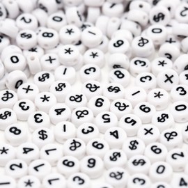 500 Pcs Acrylic Number Symbol Beads White Background Black Numbers for Jewelry Making Friendship Bracelets