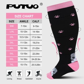 PUTUO Wide Calf Compression Socks: Plus Size Compression Socks for Women with Cat Pattern Medical Compression Stockings for Men for Support Flight Varicose Pregnancy 20-30 mmHg 3XL 1 Pair