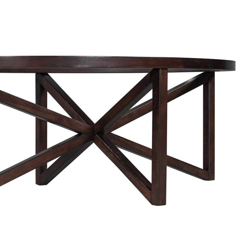 Polibi Modern Oval Glass Coffee Table, Solid Wood Base Tempered
