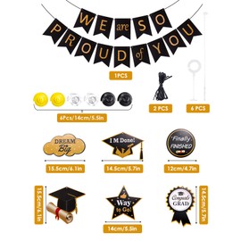 Dekewe 34 Pcs Graduation Party Banner Hanging With Gold and Silver trim Congratulate Class of 2022 Bunting Banner Graduation Party Supplies Suitable for Graduation Parties