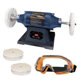 POWERTEC 6-Inch Bench Buffer Jewelry Polisher - Includes Safety Goggles & 4pcs 80Ply Thick Buffing Wheels | Benchtop Buffing Machine for Metal, Jewelry, Knives, Wood, Jade, and Plastic (BF601E)