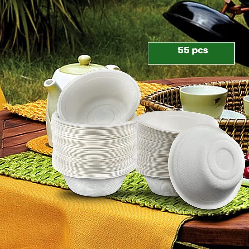 Super Rigid Disposable Paper Bowls Sugercane Biodegradable and Compostable White