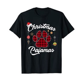 Buffalo Plaid Christmas Pajamas Dog Paw Print Costume T-Shirt, black