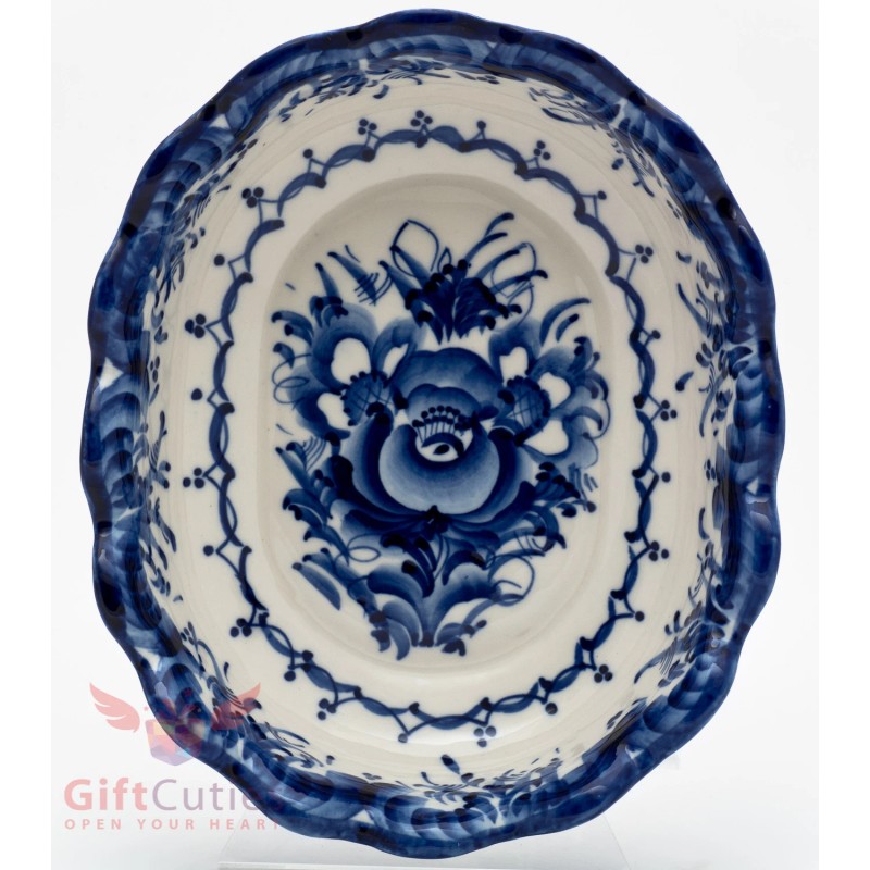 Gzhel Porcelain salad dish bowl server Hand-painted authors work