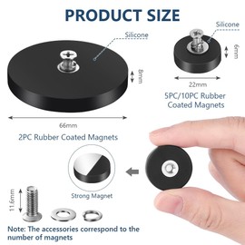 Adiwo Neodymium Magnets, Rubberised, Diameter 22 mm, Magnetic Mounting Base, for Vehicles, Lamps, Fixing Tools, Screws, Eyelet or Hook, Rare Earth Magnets, Load Secure, Pack of 10