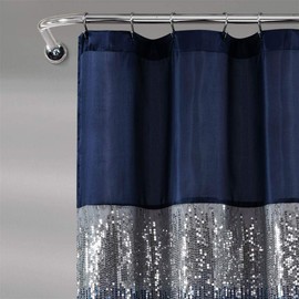 Lush Decor - Shower Curtain, Sparkly Color Block, Sequin Design, Modern Glam Bathroom Decor (Night Sky, 72" x 72")