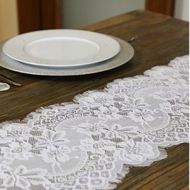 Embroidered and Durable White Lace Table Runner-Feminen 12''x120'' with Floral Fringe-Perfect for Outdoor and Chic Wedding and Bridal/Baby Shower Decorations (1 Piece)