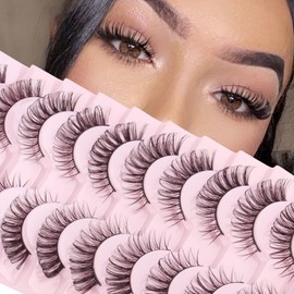 Parriparri Russian Strip Lashes D Curl Cat Eye Lashes Natural Look Wispy False eyelashes that Look Like Extensions Curly Faux Mink Eyelashes (10 Pairs)
