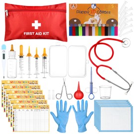 Kklolai 70 Pcs Full Whelping Kit for Puppy Kitten Including Digital Thermometer Puppy Feeding Tube Cord Clamps Whelping Collars Scissors Record Charts Storage Bag and More for Newborn Dogs Cats