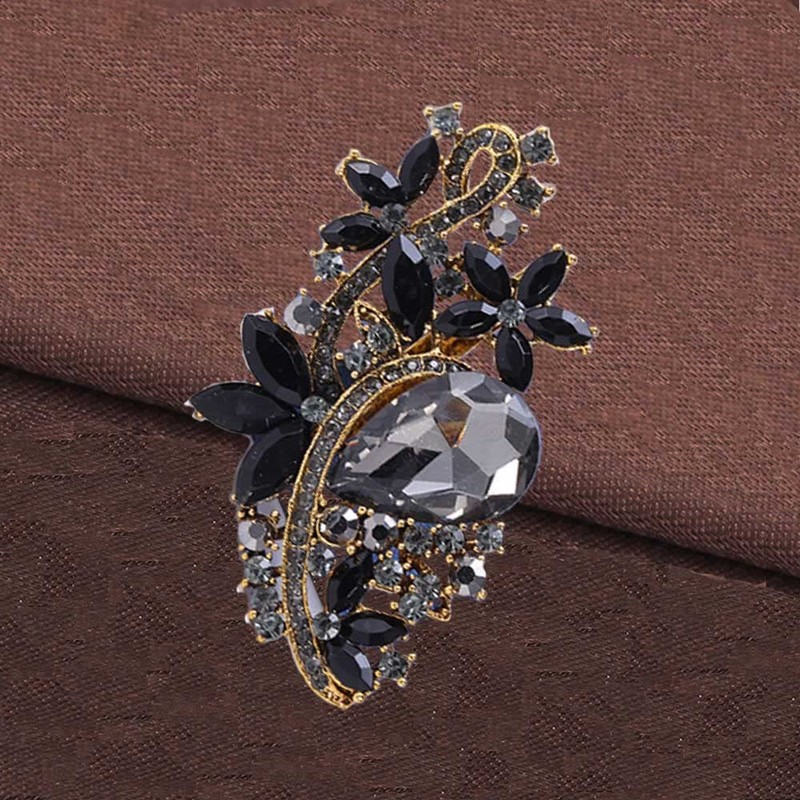 Ezing 4Pcs Brooch Lot with Large Big Size Rhinestone Crystal
