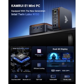 KAMRUI Essenx E1 N150 Mini PC, 16GB DDR4 1TB M.2 SSD Micro PC, Mini Desktop PC with Ethernet, WiFi, Bluetooth, Small Computer Supports Dual 4K Display for Business, Home, Office