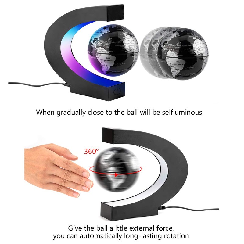 Surplex C-shape Magnetic Floating World Map, Globe with LED Display,