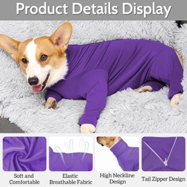 Hamiledyi Dog Onesie Anti-Licking Dog Bodysuit Spay Surgical Recovery Suit for Dogs Pet Cone Alternative After Surgery Dog Shedding Suit for Female Male Neuter Dogs Claming Pajamas (Purple, Large)