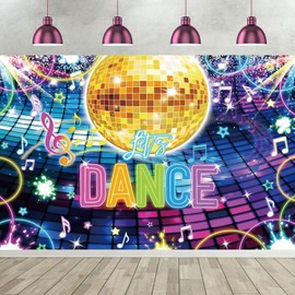 Hnmdmyi 2.1 x 1.5 m Photo Background Disco Vintage 70s 80s 90s Dance Party Disco Ball Let's Dance Photography Background Night Club Neon Music Disco Theme Birthday Party Decorations Banner