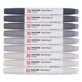 Talens Pantone Marker Set of 9 Cool Grey Dual Tip Pen with Brush Tip and Chisel Tip Water-Based Pigmented Ink in Pantone Colours