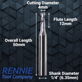 4mm x 12mm Flute x 1/4" Shank Solid Carbide Spiral 2 Flute Up Cut Router Bit for Wood, Hard Wood, PVC & Acrylic (4mm x 12mm Flute)