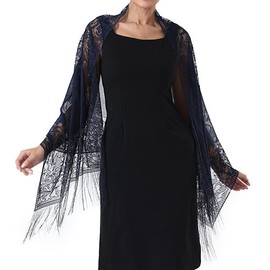 Ladiery Women's Floral Lace Scarf Shawl with Tassels, Soft Mesh Fringe Wraps for Wedding Evening Party Dresses