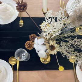 BTF HOME Velvet Table Runner, 10ft Luxurious Wedding Reception Decorations Soft Velvet Fabric Table Linen Overlay for Party (20 x 120 inch, Black)