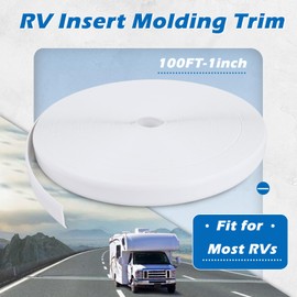 1" RV Trim Molding Insert with Flat Metal End Caps, RV Screw Cover Trim, Vinyl RV Corner Molding, Weather Stripping Roof Gutter Trim Exterior for RV Camper Travel Trailer (White, 100FT - 1" Wide)