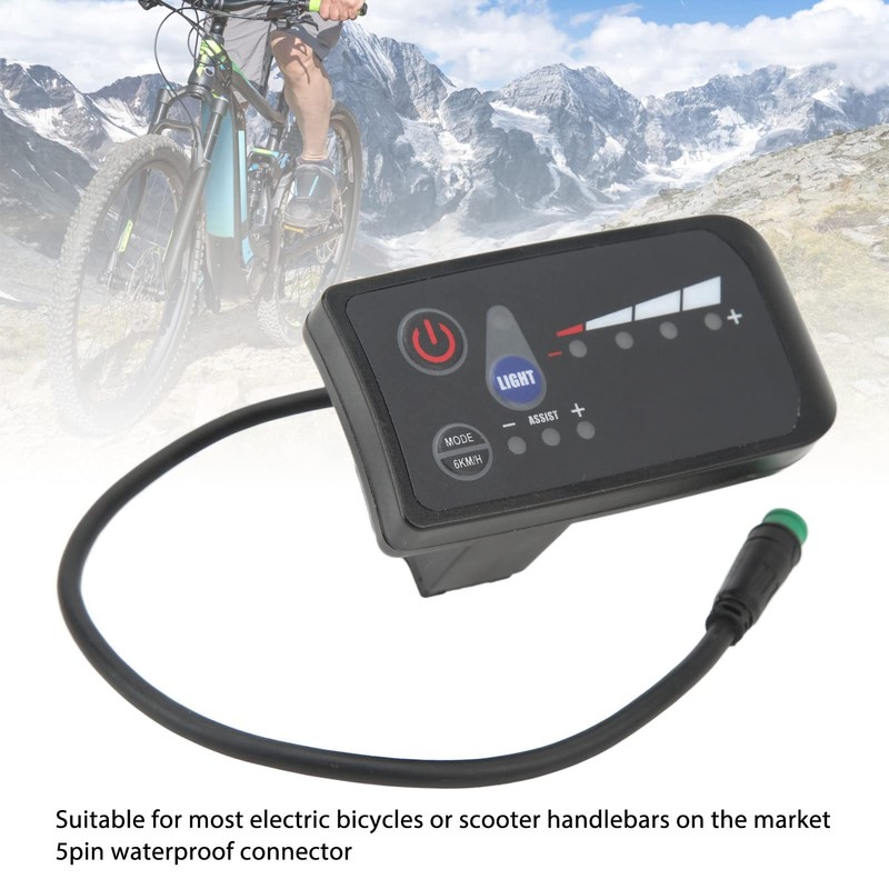 Electric Bike Power Display Meter,5 Pin Interface ABS Housing LED