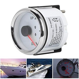 Trim Indicator, 52 mm UP DN Trim Indicator for Boats 0-190 Ohm Signal Trim Tilt Indicator Red Backlight [White Dial Silver Frame]