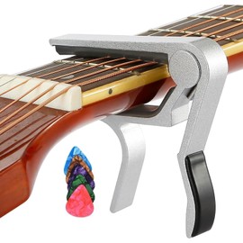 Guitar Capo Quick Change Capos for 6-String Acoustic for Acoustic Guitars Electric Guitars Capo with 5 Picks Durable and Lightweight Design Silver