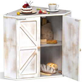 Trironsun Corner Bread Box for Kitchen Counter Double Layer Bamboo Bread Storage Container Large Capacity Bread Storage Bin Farmhouse Breadbox Organizer