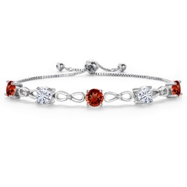 Gem Stone King Red Garnet and White Moissanite Tennis Bracelet For Women | 4.66 Cttw | Gemstone January Birthstone | Round 6MM | Fully Adjustable Up to 9 Inch