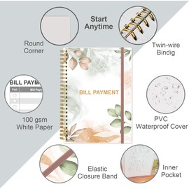 Bill Tracker Notebook - Monthly Bill Organizer & Planner for Personal Budgeting Financial, Payments Checklist Organizer, 5.8" x 8.5", Rose Leaf
