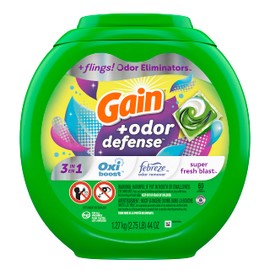 Gain Flings Laundry Detergent Pacs with Odor Defense 60 Ct Super Fresh HE 3in1 Detergent Pacs with Febreze and Oxi