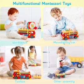 twoonto Kids Tool Set, Wooden Montessori Toys Kids Tool Box Children's Workbench, Montessori Tool Case for Kids Educational Toys Exercise Fine Motor Skills for Boy Girl 3 4 5 6 Years Old