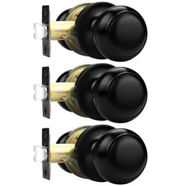 Probrico Passage Door Knobs, Black Door Handle Knob for Hall/Closet Door, 3 Pack