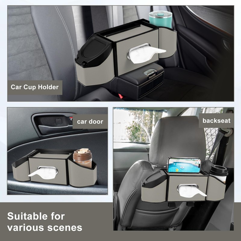 Hiitytin 7-In-1 Car Seat Back Organizer with 3.74” Cup Holders,