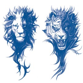 Oottati 2 Sheets Semi Permanent Waterproof Temporary Tattoos, 2 Weeks Long Last, 100% Plant-Based Ink Infinity Realistic Stickers, Lion Tiger Arm