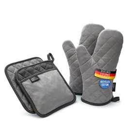LauterSchutz® pot holders and oven gloves in a set - made of recycled cotton (Grey)
