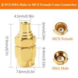 KUOQIY 2 PCS SMA Male to MCX Female Coax Connector, SMA to MCX Adapter, for Antenna 4G LTE WIFI Wireless GPS System
