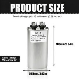 CBB65 Dual Voltage Capacitor (15µF, 370V/440V) AC Motor Starter，15 µF Run/Start Capacitor - Compatible with Air Conditioners & Heat Pumps