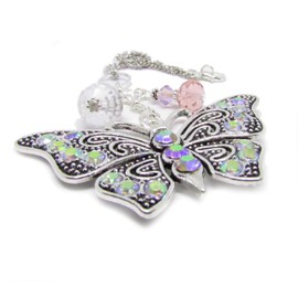 Butterfly Pendant Sun Catcher for Car, Rhinestone Car Charm, Silver Tone Rear View Mirror Accessory, Perfect Birthday or Mother's Day Gift
