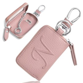 YooFa Smart Key Case, Car Key Case, Men's, Women's, Keychain, Includes Carabiner, Clear Window, Zipper, Microfiber Leather, Initial Embossing, Stylish, Cute, Commuting, Single Key Case, Smart Key