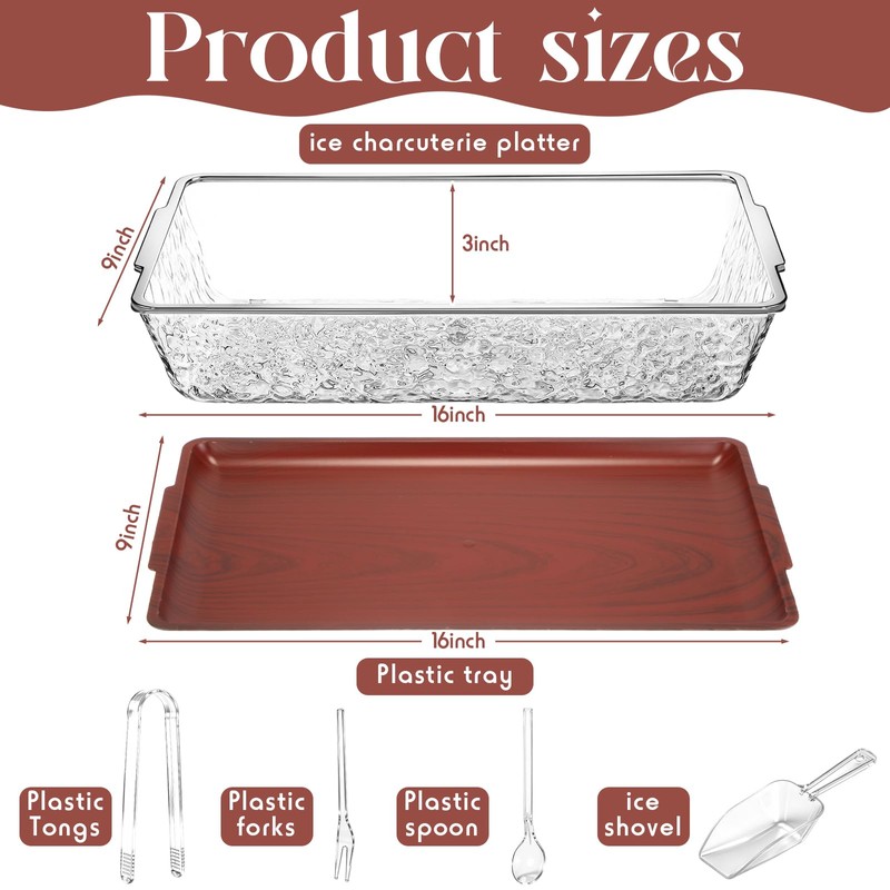 16" x 9" Chilled Serving Tray with lids,Walnut,1 Set