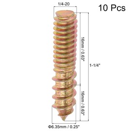 TOP-VIGOR 10Pcs 1/4-20" x1-1/4 Hanger Bolts, Double Headed Bolts Self Tapping Screw, Double Ended Dowel Screws, Threaded Lag Wood Screws and Machine Bolts for Wood Joint Furniture