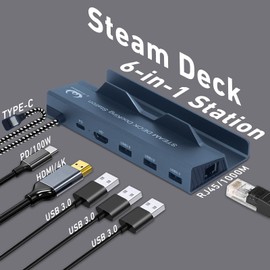 A-Goldnest Steam Deck Dock,Rog Ally Dock Station,Steam Deck Accessories,6-in-1 Steam Deck Dock with HDMI 4K@60Hz, Gigabit Ethernet, 3 USB-A 3.0 and 100W Charge, Aluminum Alloy Shell