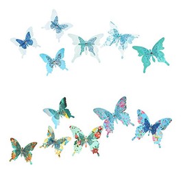 Roser Life Craft Butterflies,Decorative Artificial Butterfly Clips,Butterfly Decorations,Floral Butterflies,Handmade Vintage Ornament,Home Party Garden Outdoor Decor Blue Teal,Pack of 12