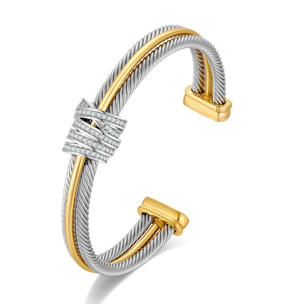 TOVABA Silver and Gold Bangle for Women, Hypoallergenic Non-Tarnish Bangle