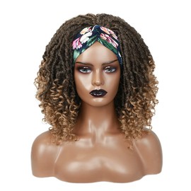 WIGER Headband Short Dreadlock Wigs Curly Wig Faux Locs Crochet Hair Wigs with Curly Ends Braids Twist Hair Headband Wig for Black Women Synthetic Hair（1B/27 ）