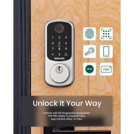 DESLOC Smart Door Lock B200, Smart Deadbolt Lock, Keyless Entry Door Lock, Fingerprint Smart Lock, Smart Locks for Front Door, App Control, Touchscreen Keypad Deadbolts,12-Month Battery, BHMA Grade3