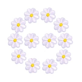 Big Hashi Cute Sun Flower Embroidery (White) Set of 6 Appliques, Patches, Iron, Sewing, Handicraft, Accessory Parts (taiyanghua-baise-6)