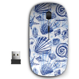 KAWAMOUSE 2.4G Ergonomic Portable USB Wireless Mouse for PC, Laptop, Computer, Notebook with Nano Receiver (Seashells Graphic)